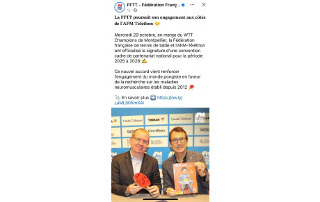 La FFTT partenaire de l’AFM TÉLÉTHON 
